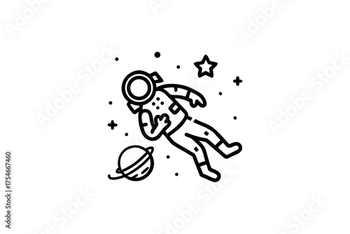 Floating astronaut in space with a planet and scattered stars