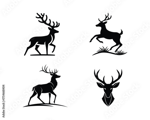 deer logo set, deer vector silhouette, deer silhouette, deer vector, silhouette, deer set, animal silhouette, vector, deer antler silhouette, forest animal logo