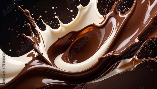 A stylized image of two fluids, one dark and one light, mixing mid-air, forming a dynamic wave pattern against a dark backdrop