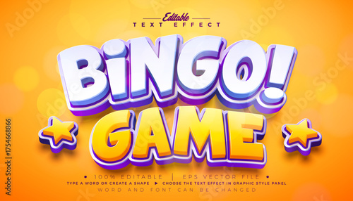 Bingo Game Editable Text Effect Design Vector Graphic Style with Shadow and 3D Scalable Typography Lettering on Yellow Background. Premium Luxury Gambling Illustration Template for Casino
