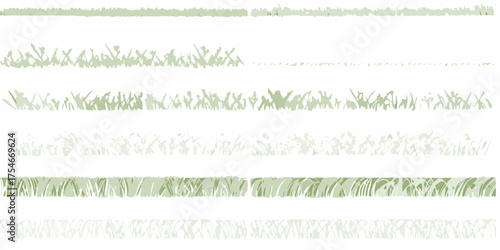 Collection of stylized green grass border elements in various styles and opacities