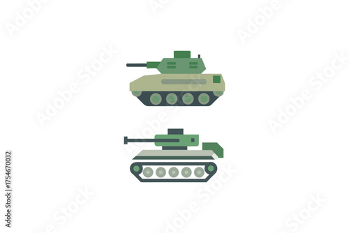 Stylized illustration depicting two armored military tanks in a flat design