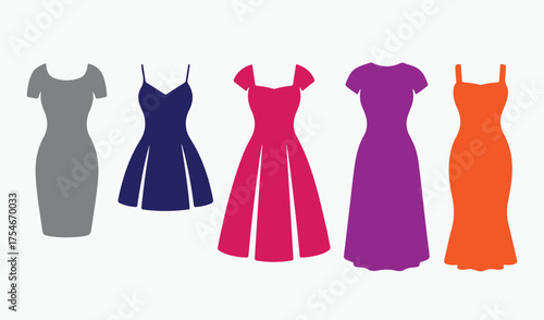 Collection of colorful dress silhouettes isolated on a white background fashion