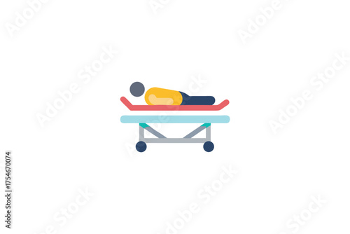 Minimalist flat design illustration of a patient on a hospital gurney