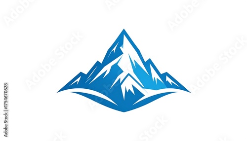 A stylized mountain range graphic, rendered in shades of blue, creating a symmetrical shape against a clean white background. The jagged peaks symbolize the vastness of nature