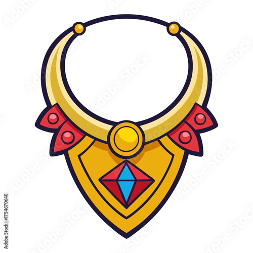 Illustration of a golden amulet necklace with a blue gem pendant for jewelry designs and crafts