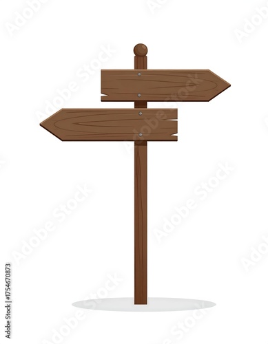 Cartoon illustration of a wooden directional signpost featuring two horizontal arrow-shaped planks