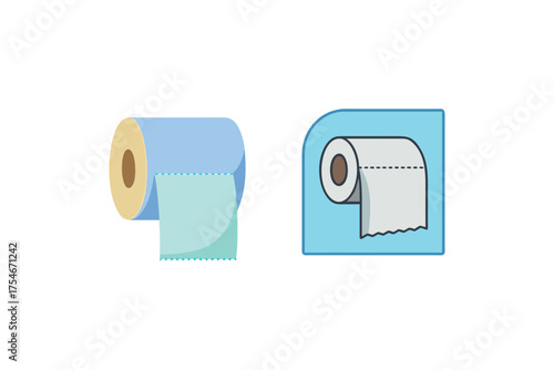 Two depictions of toilet paper rolls one flat and one in a frame