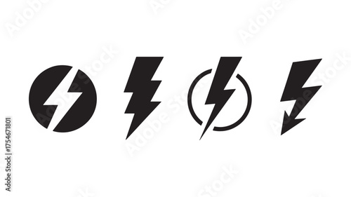 Set of lightning bolt icons simple flat vector glyphs isolated on white background for web and mobile design