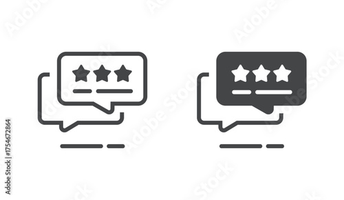 Star review rating bubble speech icon line stroke outline simple graphic illustration set, bold solid satisfaction evaluation pictogram sign symbol, customer survey quality logo service image