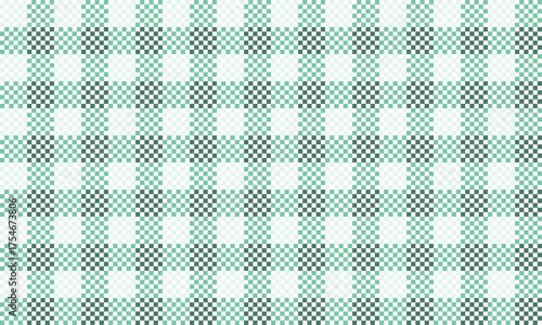Seamless vichy plaid background in a refreshing mint and teal color palette with a pixelated, cross-stitch embroidered fabric effect. Abstract geometric pattern for textiles and wallpaper