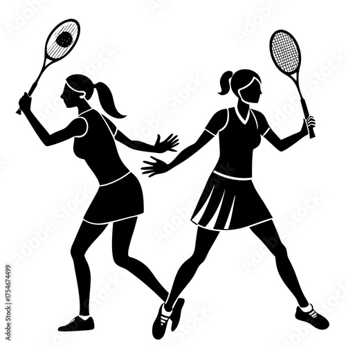 Female Badminton Players Vector Illustration | Dynamic Sports Girl Design