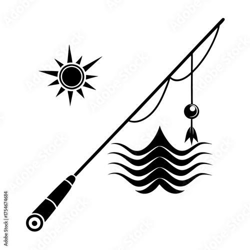 Fishing Rod Summer Vector Illustration | Outdoor Fishing Equipment Design