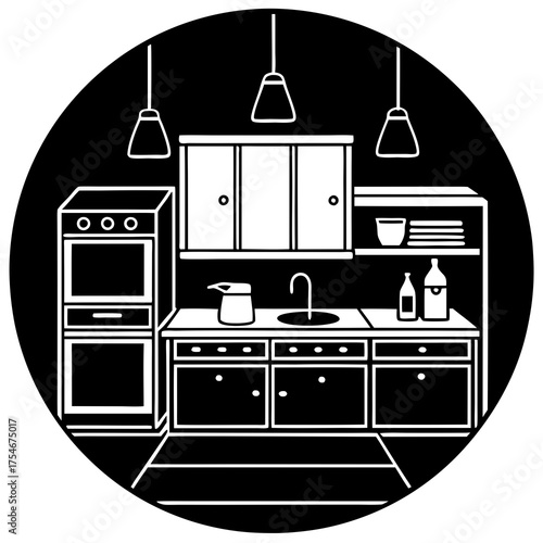 Modern Kitchen Vector Illustration | Editable Kitchen Interior Design Graphic