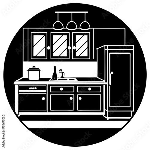 Modern Kitchen Vector Illustration | Editable Kitchen Interior Design Graphic
