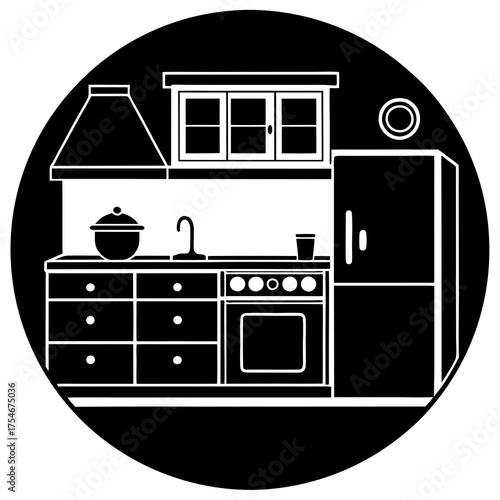 Modern Kitchen Vector Illustration | Editable Kitchen Interior Design Graphic