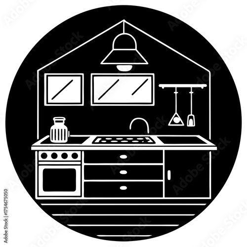 Modern Kitchen Vector Illustration | Editable Kitchen Interior Design Graphic