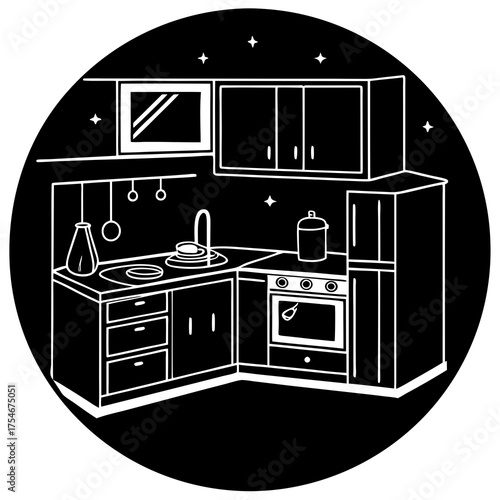 Modern Kitchen Vector Illustration | Editable Kitchen Interior Design Graphic