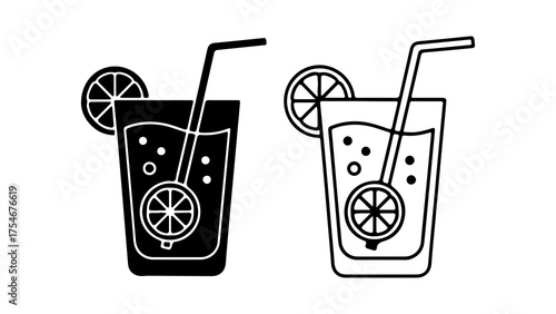 Orange drink with straw and slice with transparent background