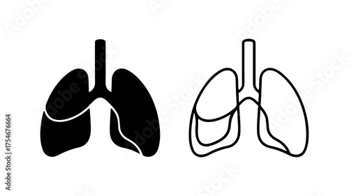 Human lungs outline and solid with transparent background