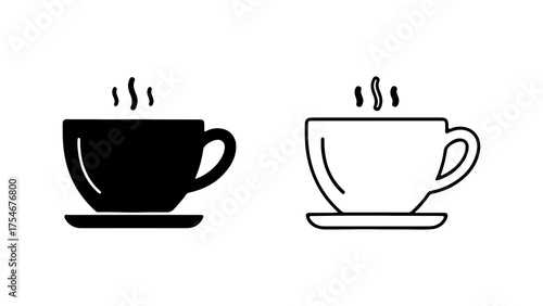 Hot beverage cups with steam with transparent background