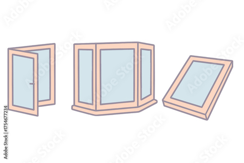 Set of various window and door frames for architectural design and construction projects