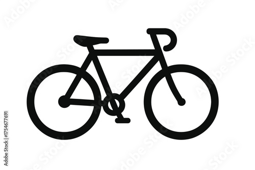 Minimalist black outline of a road bicycle or racing bike used for cycling and urban transport