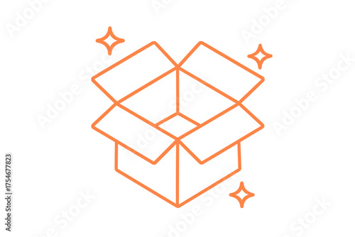 Outline icon of open cardboard box with delivery sparkles