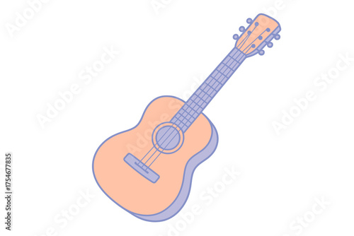 Stylized acoustic guitar musical instrument in pastel colors on white background
