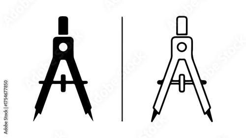 Drafting compasses outline set with transparent background
