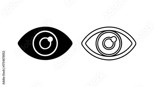 Eye icons with outline and solid fill with transparent background