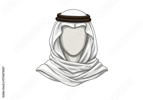 Vector illustration of a man wearing a traditional Arab headdress, representing cultural identity and heritage