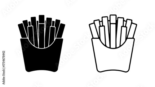 French fries in paper container with transparent background