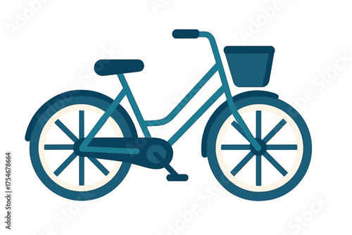 Stylized blue commuter bicycle with a front basket and fenders for urban transportation