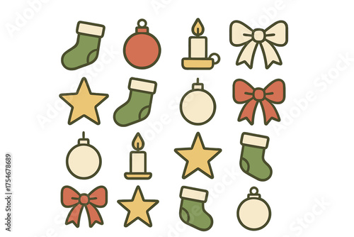 Retro style seamless pattern featuring traditional Christmas symbols and holiday decorations