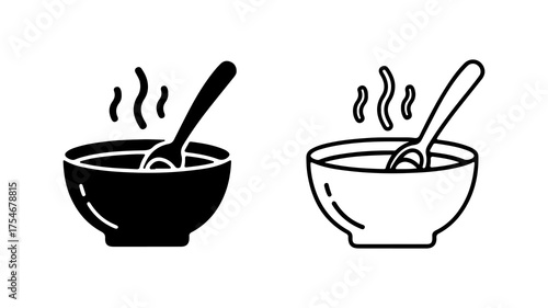 Bowl of soup with spoon with transparent background