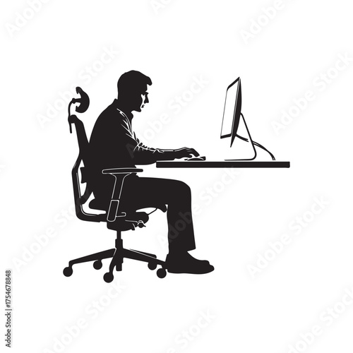 Illustration of silhouette of a man sitting at a desk working on a computerIllustration of silhouette of a man sitting at a desk working on a computer