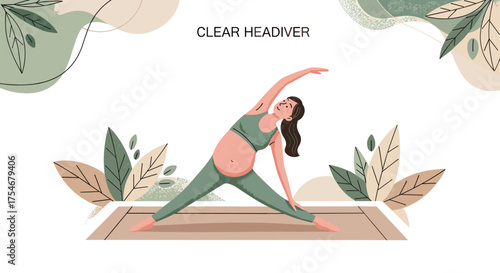 A serene pregnant woman practices a gentle yoga pose on a mat, embracing wellness and mindful movement during her pregnancy journey.