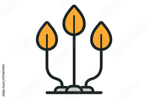 Simple stylized graphic showing three young sprouts with yellow leaves emerging from the soil