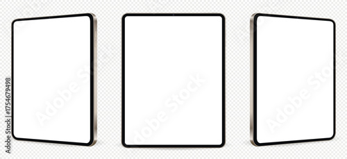 Realistic tablet mockup on three sides with blank screen