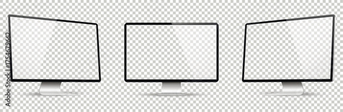 Computer display on three sides without background with blank screen