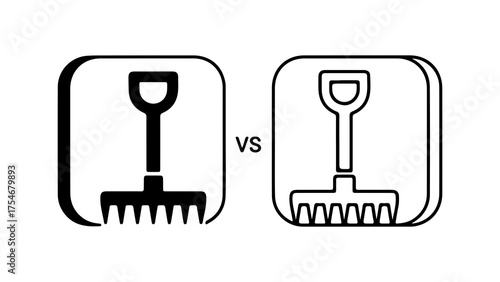 Gardening tools comparison fork and spade with transparent background