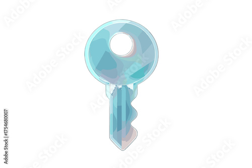 Glossy iridescent blue key isolated on white background symbolizing access and ability