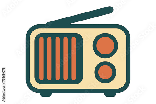 Vintage portable radio receiver with telescopic antenna and circular control knobs on a white background