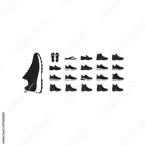 Illustration of collection of various shoe silhouettes different shoe types