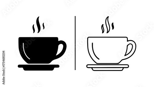 Hot beverage cups with steam with transparent background