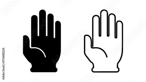 Hand icons with outline and solid fill with transparent background