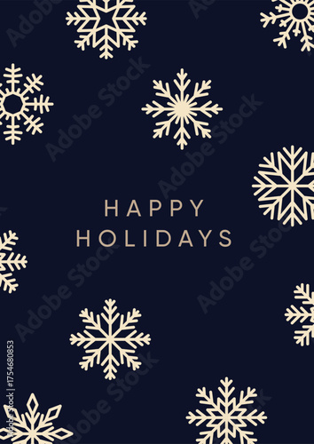 Winter holiday greeting card. Festive postcard design with snowflake pattern,...