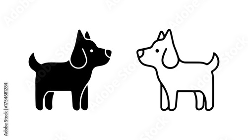 Dog icons with outline and solid fill with transparent background