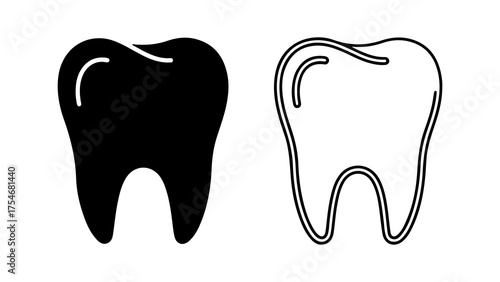 Tooth icon with outline and solid fill with transparent background